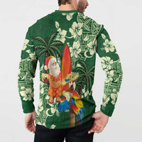 Moss Green Tropical Christmas Hawaii Tapa Button Sweatshirt Aloha Santa Drink Party - Polynesian Pride