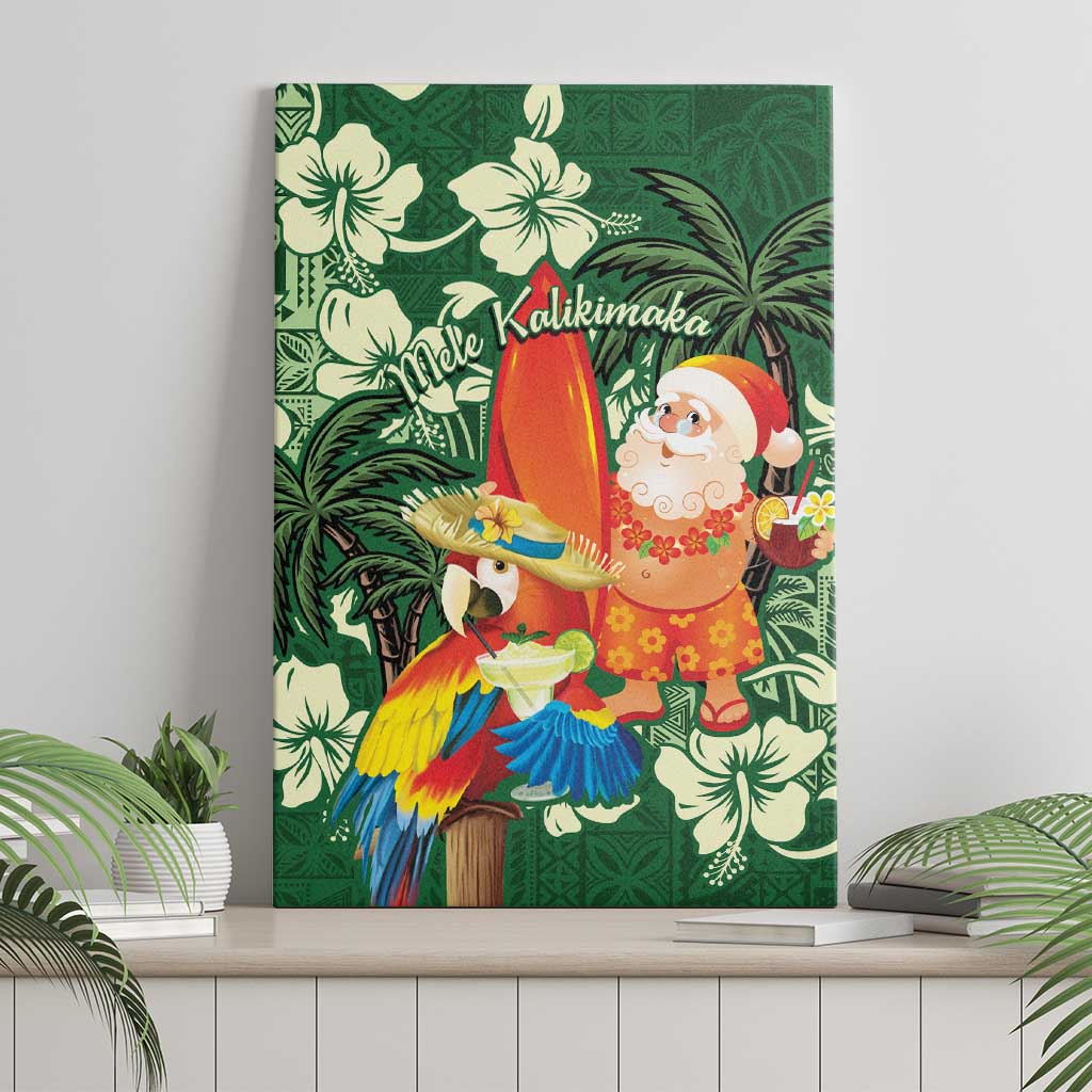 Moss Green Tropical Christmas Hawaii Tapa Canvas Wall Art Aloha Santa Drink Party - Polynesian Pride