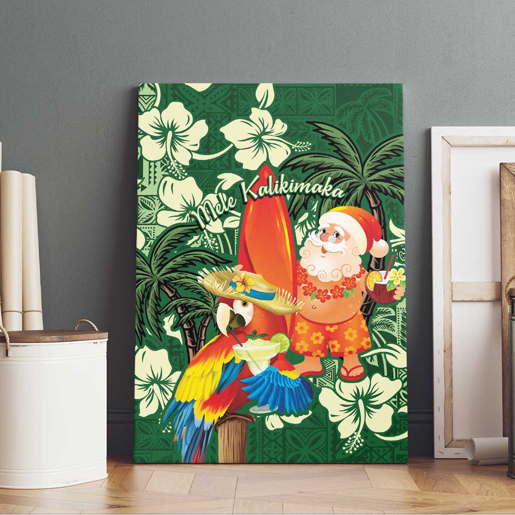 Moss Green Tropical Christmas Hawaii Tapa Canvas Wall Art Aloha Santa Drink Party - Polynesian Pride