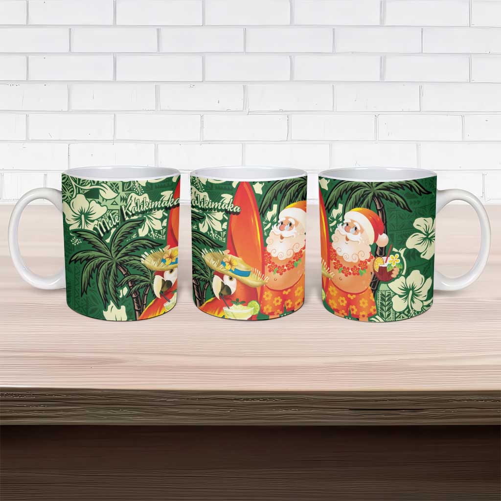 Moss Green Tropical Christmas Hawaii Tapa Ceramic Mug Aloha Santa Drink Party - Polynesian Pride