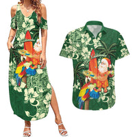 Moss Green Tropical Christmas Hawaii Tapa Couples Matching Summer Maxi Dress and Hawaiian Shirt Aloha Santa Drink Party - Polynesian Pride