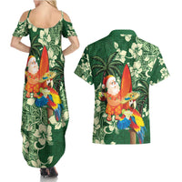 Moss Green Tropical Christmas Hawaii Tapa Couples Matching Summer Maxi Dress and Hawaiian Shirt Aloha Santa Drink Party - Polynesian Pride