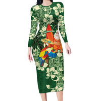 Moss Green Tropical Christmas Hawaii Tapa Family Matching Long Sleeve Bodycon Dress and Hawaiian Shirt Aloha Santa Drink Party - Polynesian Pride