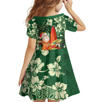 Moss Green Tropical Christmas Hawaii Tapa Family Matching Off The Shoulder Long Sleeve Dress and Hawaiian Shirt Aloha Santa Drink Party - Polynesian Pride