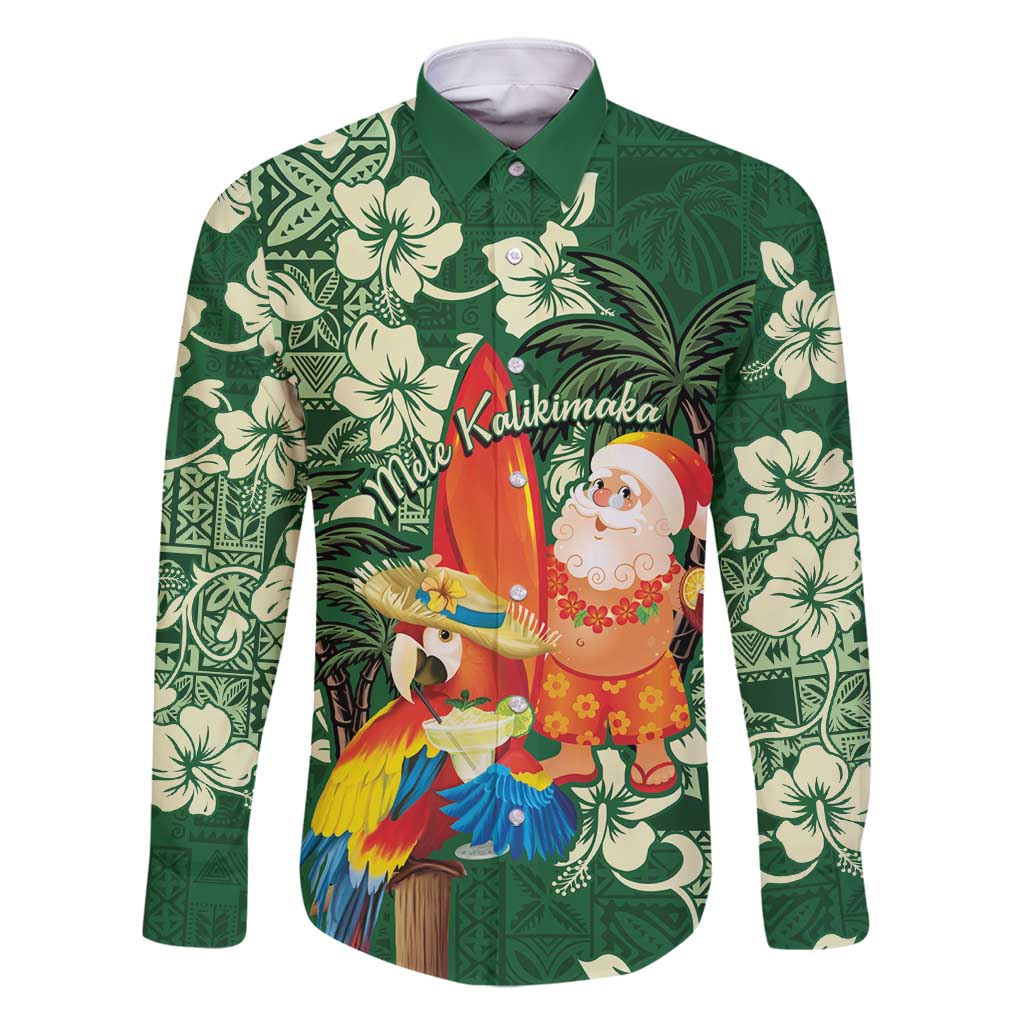 Moss Green Tropical Christmas Hawaii Tapa Family Matching Off Shoulder Maxi Dress and Hawaiian Shirt Aloha Santa Drink Party - Polynesian Pride