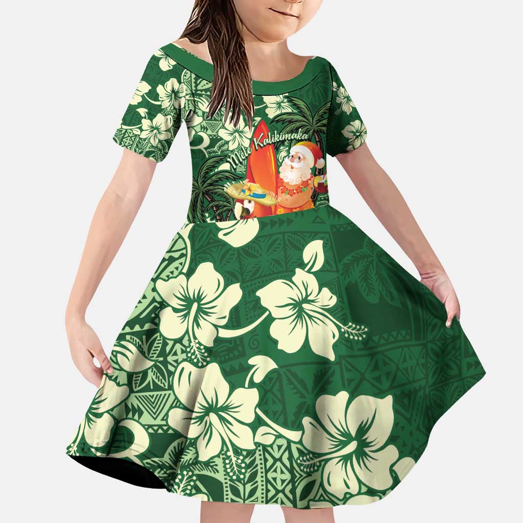 Moss Green Tropical Christmas Hawaii Tapa Family Matching Puletasi and Hawaiian Shirt Aloha Santa Drink Party - Polynesian Pride