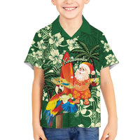 Moss Green Tropical Christmas Hawaii Tapa Family Matching Puletasi and Hawaiian Shirt Aloha Santa Drink Party - Polynesian Pride