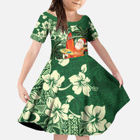 Moss Green Tropical Christmas Hawaii Tapa Family Matching Short Sleeve Bodycon Dress and Hawaiian Shirt Aloha Santa Drink Party - Polynesian Pride