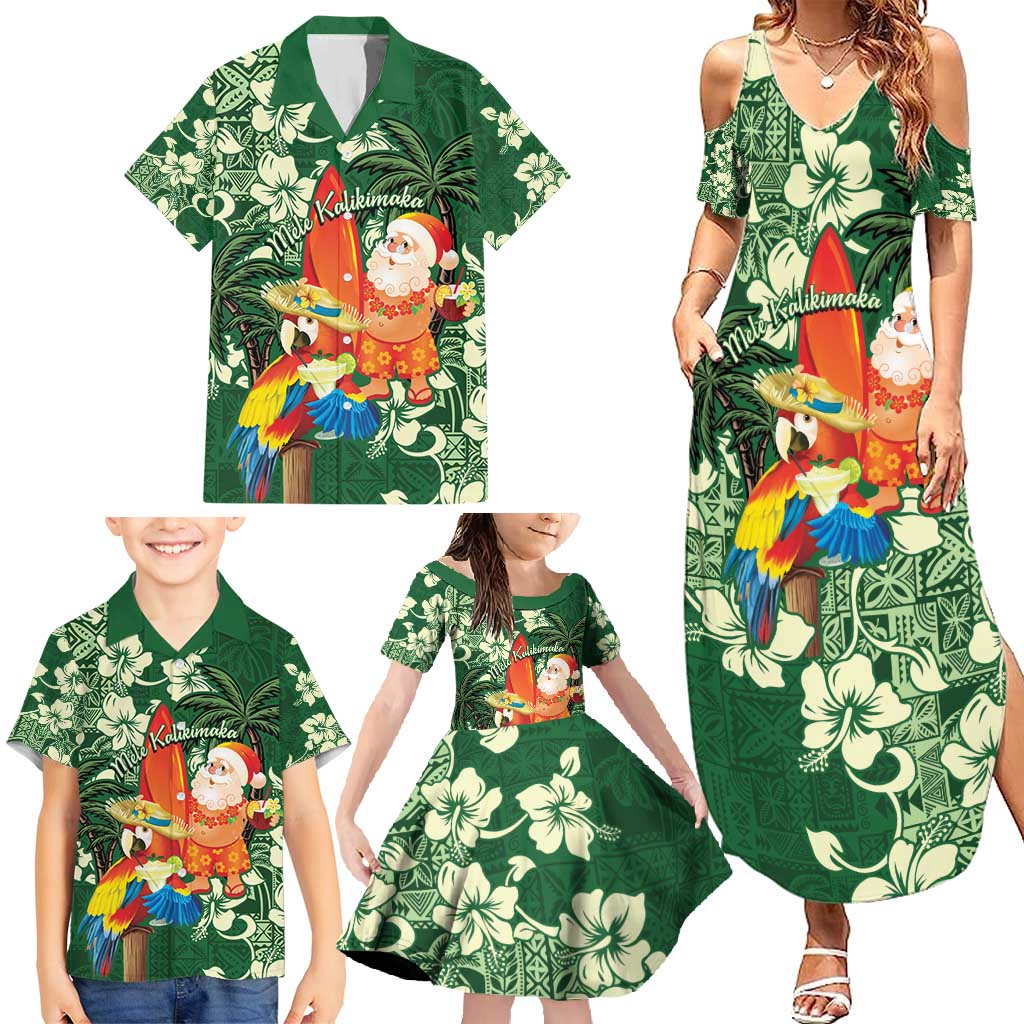 Moss Green Tropical Christmas Hawaii Tapa Family Matching Summer Maxi Dress and Hawaiian Shirt Aloha Santa Drink Party - Polynesian Pride