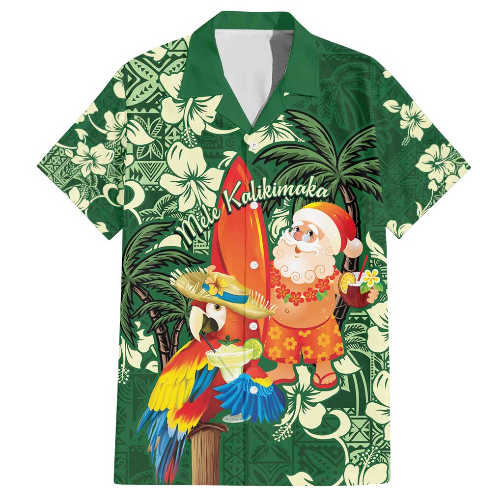 Moss Green Tropical Christmas Hawaii Tapa Family Matching Summer Maxi Dress and Hawaiian Shirt Aloha Santa Drink Party - Polynesian Pride