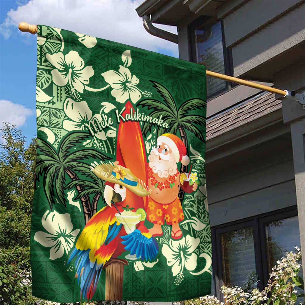 Moss Green Tropical Christmas Hawaii Tapa Garden Flag Aloha Santa Drink Party - Polynesian Pride