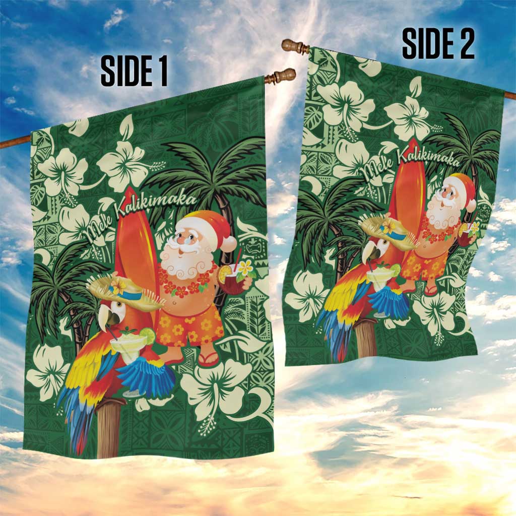 Moss Green Tropical Christmas Hawaii Tapa Garden Flag Aloha Santa Drink Party - Polynesian Pride