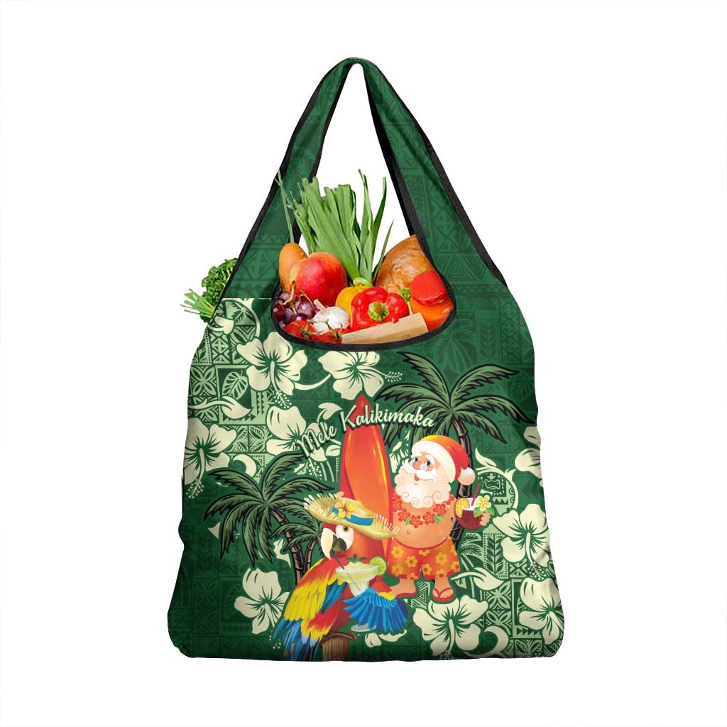 Moss Green Tropical Christmas Hawaii Tapa Grocery Bag Aloha Santa Drink Party - Polynesian Pride