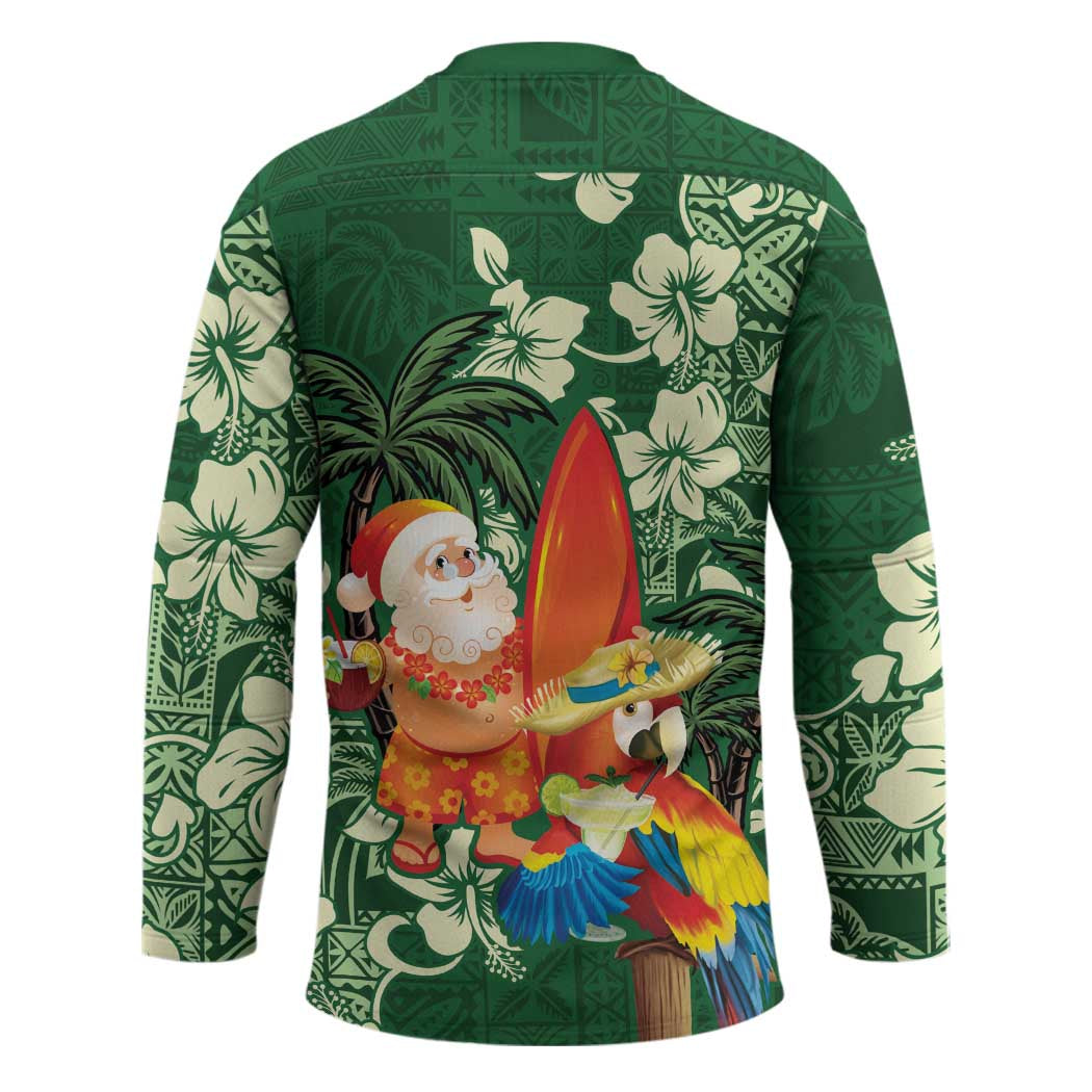 Moss Green Tropical Christmas Hawaii Tapa Hockey Jersey Aloha Santa Drink Party - Polynesian Pride
