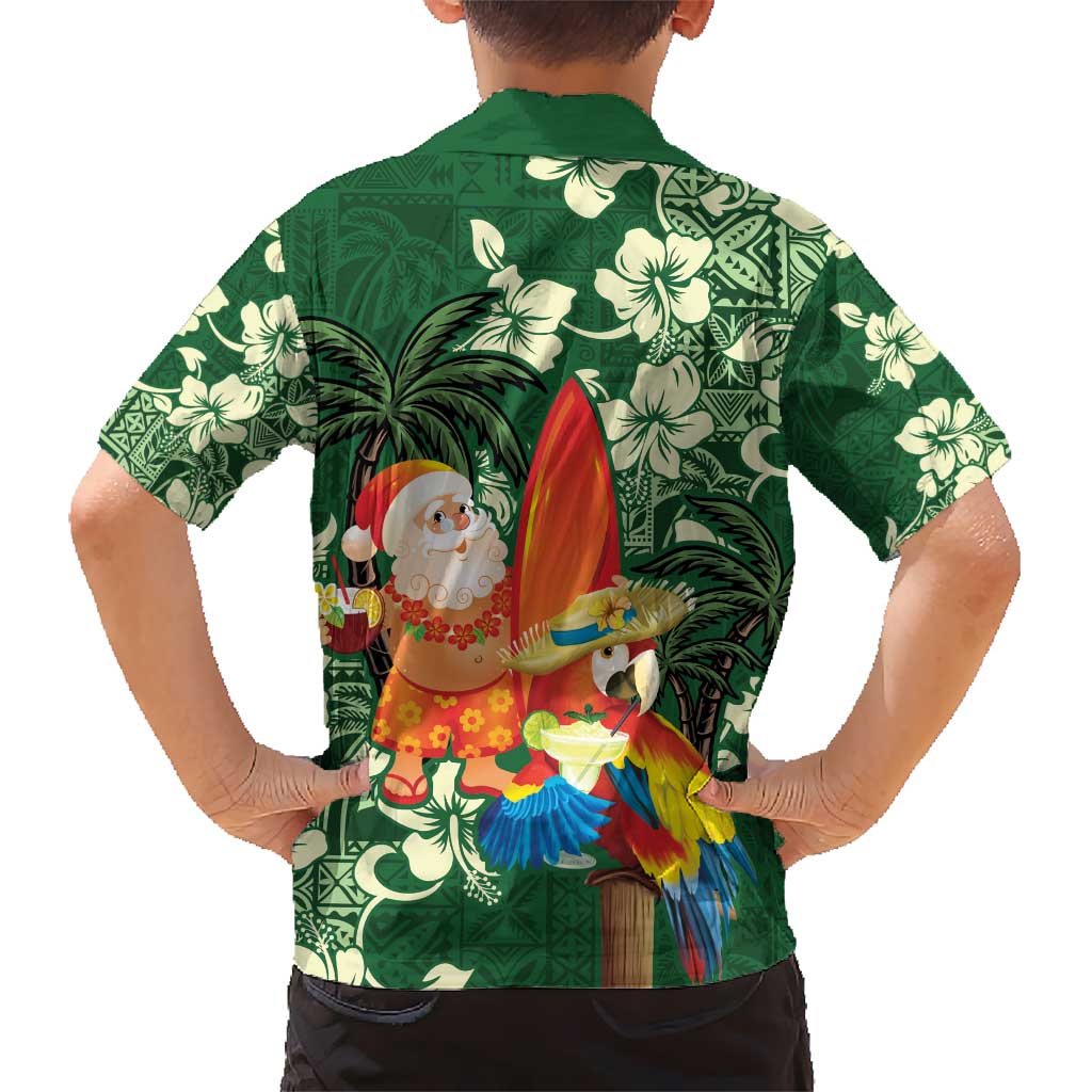 Moss Green Tropical Christmas Hawaii Tapa Kid Hawaiian Shirt Aloha Santa Drink Party - Polynesian Pride