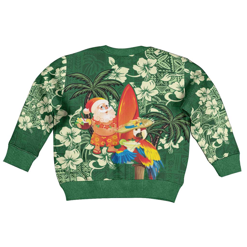 Moss Green Tropical Christmas Hawaii Tapa Kid Ugly Christmas Sweater Aloha Santa Drink Party - Polynesian Pride