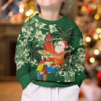 Moss Green Tropical Christmas Hawaii Tapa Kid Ugly Christmas Sweater Aloha Santa Drink Party - Polynesian Pride