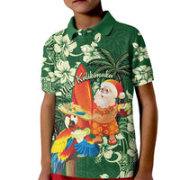 Moss Green Tropical Christmas Hawaii Tapa Kid Polo Shirt Aloha Santa Drink Party - Polynesian Pride