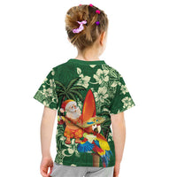 Moss Green Tropical Christmas Hawaii Tapa Kid T Shirt Aloha Santa Drink Party - Polynesian Pride
