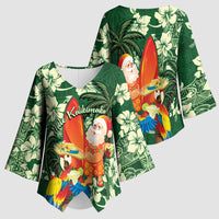 Moss Green Tropical Christmas Hawaii Tapa Kimono Sleeve Blouse Aloha Santa Drink Party - Polynesian Pride