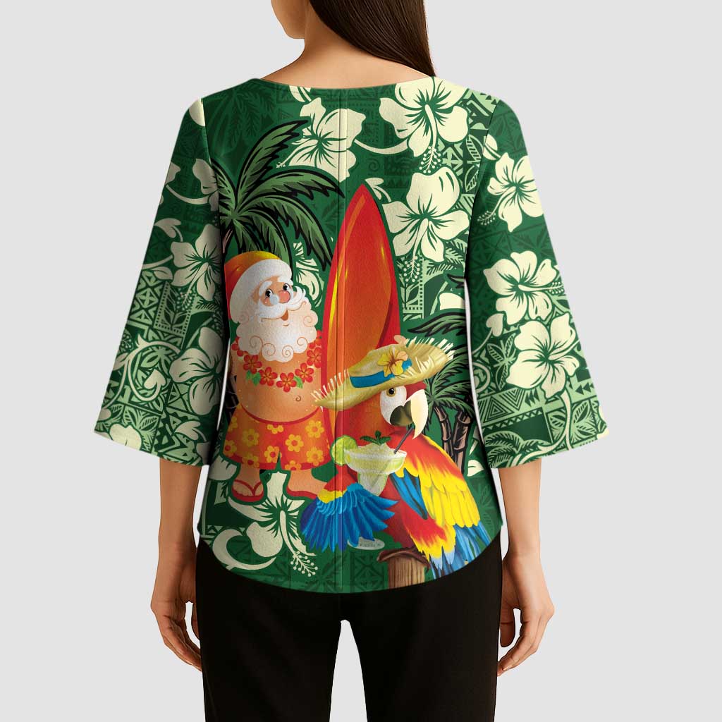 Moss Green Tropical Christmas Hawaii Tapa Kimono Sleeve Blouse Aloha Santa Drink Party - Polynesian Pride