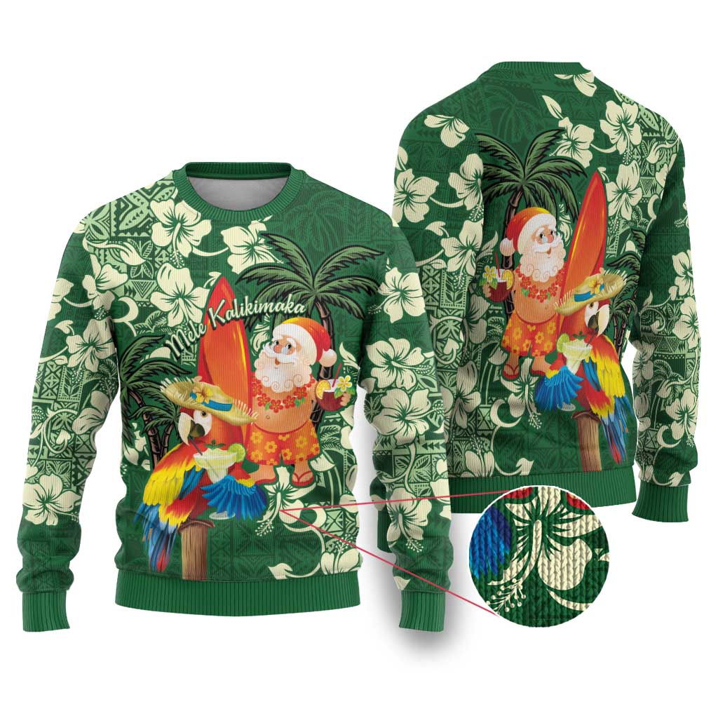 Moss Green Tropical Christmas Hawaii Tapa Ugly Christmas Sweater Aloha Santa Drink Party - Polynesian Pride