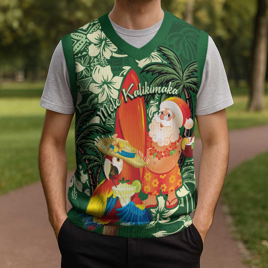 Moss Green Tropical Christmas Hawaii Tapa Christmas Knitted V-Neck Vest Aloha Santa Drink Party - Polynesian Pride