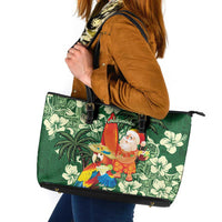 Moss Green Tropical Christmas Hawaii Tapa Leather Tote Bag Aloha Santa Drink Party LT7 Green - Polynesian Pride