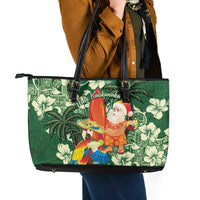 Moss Green Tropical Christmas Hawaii Tapa Leather Tote Bag Aloha Santa Drink Party LT7 - Polynesian Pride