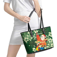 Moss Green Tropical Christmas Hawaii Tapa Leather Tote Bag Aloha Santa Drink Party LT7 - Polynesian Pride