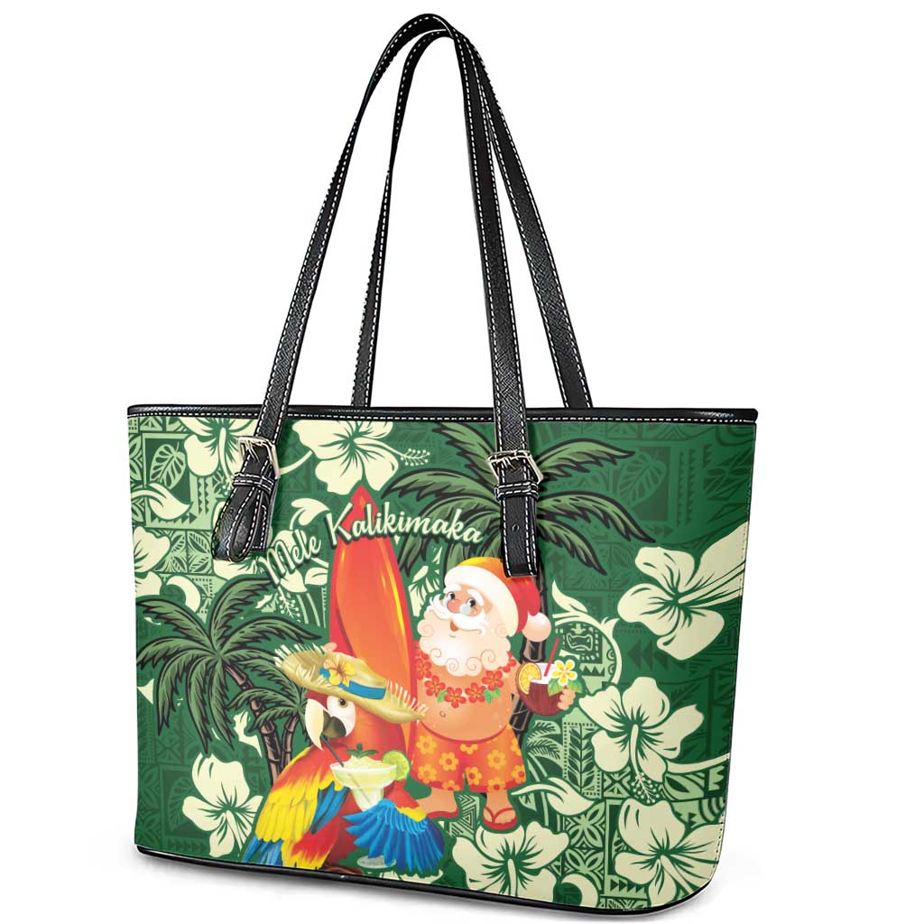 Moss Green Tropical Christmas Hawaii Tapa Leather Tote Bag Aloha Santa Drink Party LT7 - Polynesian Pride