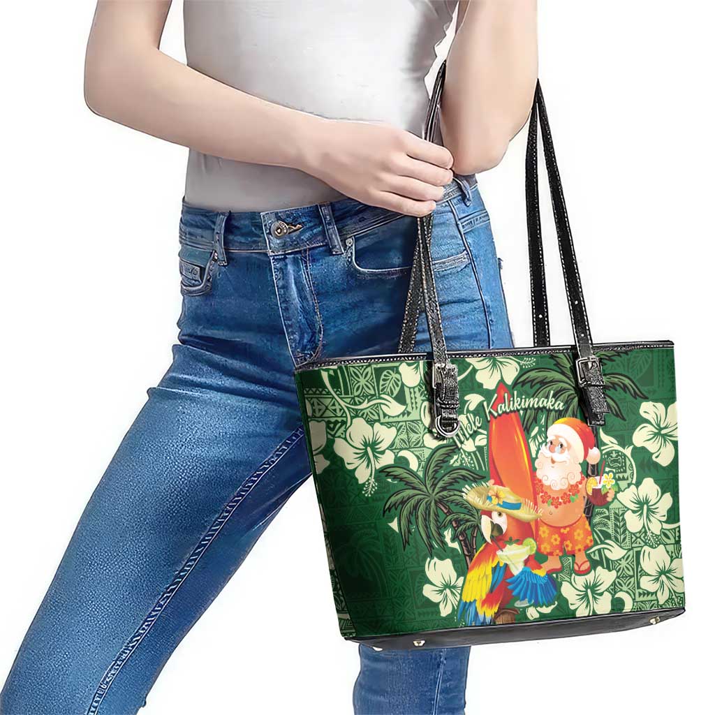 Moss Green Tropical Christmas Hawaii Tapa Leather Tote Bag Aloha Santa Drink Party LT7 - Polynesian Pride