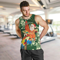 Moss Green Tropical Christmas Hawaii Tapa Men Tank Top Aloha Santa Drink Party - Polynesian Pride