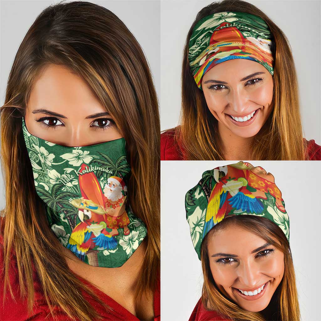 Moss Green Tropical Christmas Hawaii Tapa Neck Gaiter Aloha Santa Drink Party - Polynesian Pride