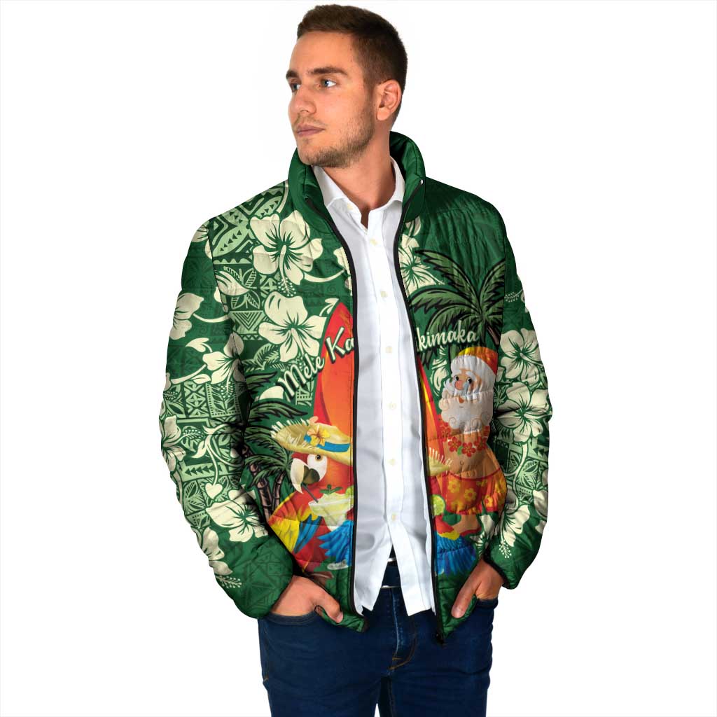 Moss Green Tropical Christmas Hawaii Tapa Padded Jacket Aloha Santa Drink Party - Polynesian Pride