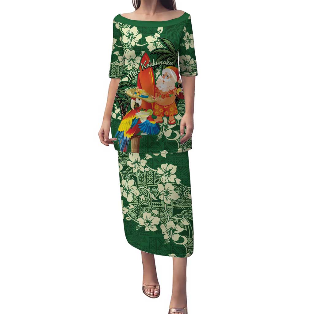 Moss Green Tropical Christmas Hawaii Tapa Puletasi Aloha Santa Drink Party - Polynesian Pride