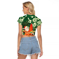 Moss Green Tropical Christmas Hawaii Tapa Raglan Cropped T Shirt Aloha Santa Drink Party - Polynesian Pride