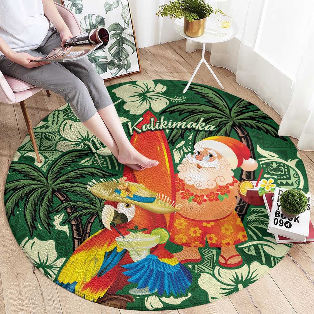 Moss Green Tropical Christmas Hawaii Tapa Round Carpet Aloha Santa Drink Party - Polynesian Pride