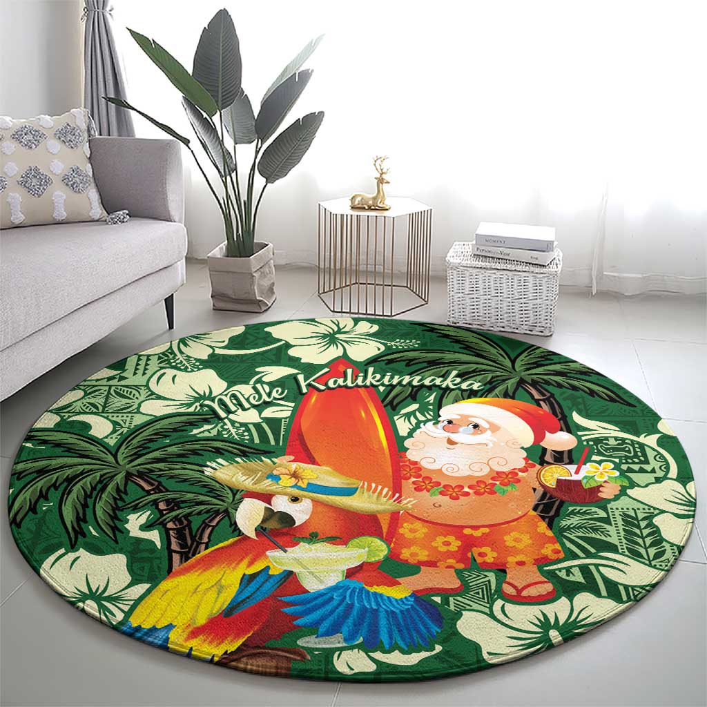 Moss Green Tropical Christmas Hawaii Tapa Round Carpet Aloha Santa Drink Party - Polynesian Pride