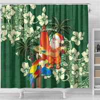 Moss Green Tropical Christmas Hawaii Tapa Shower Curtain Aloha Santa Drink Party - Polynesian Pride