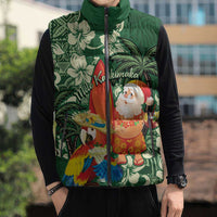 Moss Green Tropical Christmas Hawaii Tapa Sleeveless Puffer Jacket Aloha Santa Drink Party - Polynesian Pride