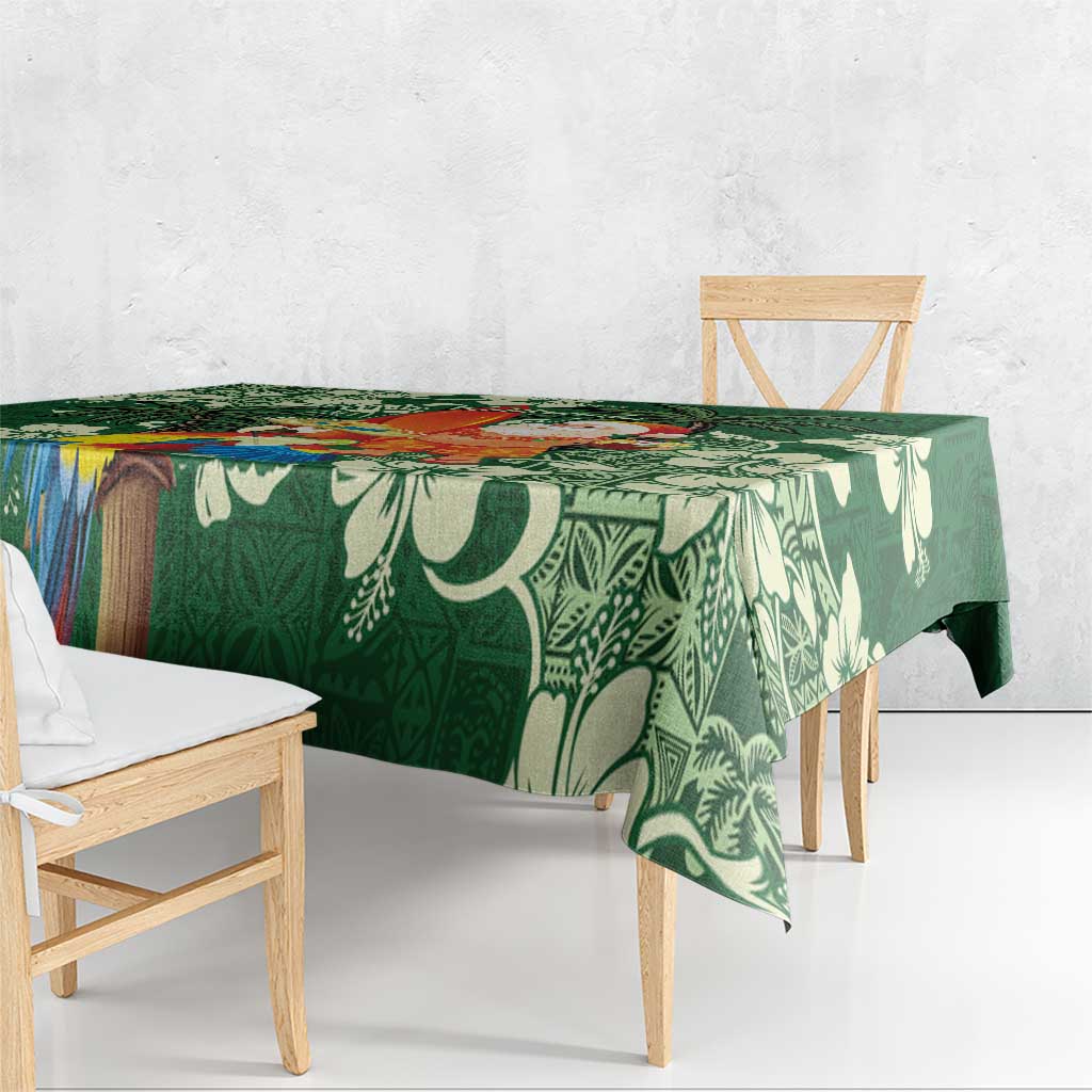 Moss Green Tropical Christmas Hawaii Tapa Tablecloth Aloha Santa Drink Party - Polynesian Pride