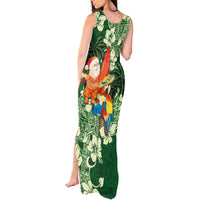 Moss Green Tropical Christmas Hawaii Tapa Tank Maxi Dress Aloha Santa Drink Party - Polynesian Pride