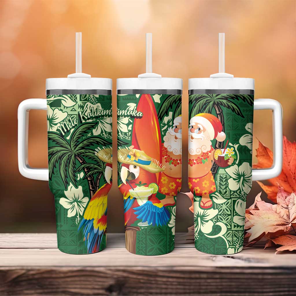Moss Green Tropical Christmas Hawaii Tapa Tumbler With Handle Aloha Santa Drink Party - Polynesian Pride