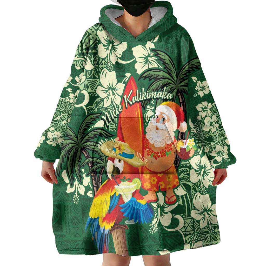 Moss Green Tropical Christmas Hawaii Tapa Wearable Blanket Hoodie Aloha Santa Drink Party - Polynesian Pride