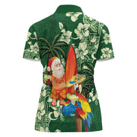 Moss Green Tropical Christmas Hawaii Tapa Women Polo Shirt Aloha Santa Drink Party - Polynesian Pride