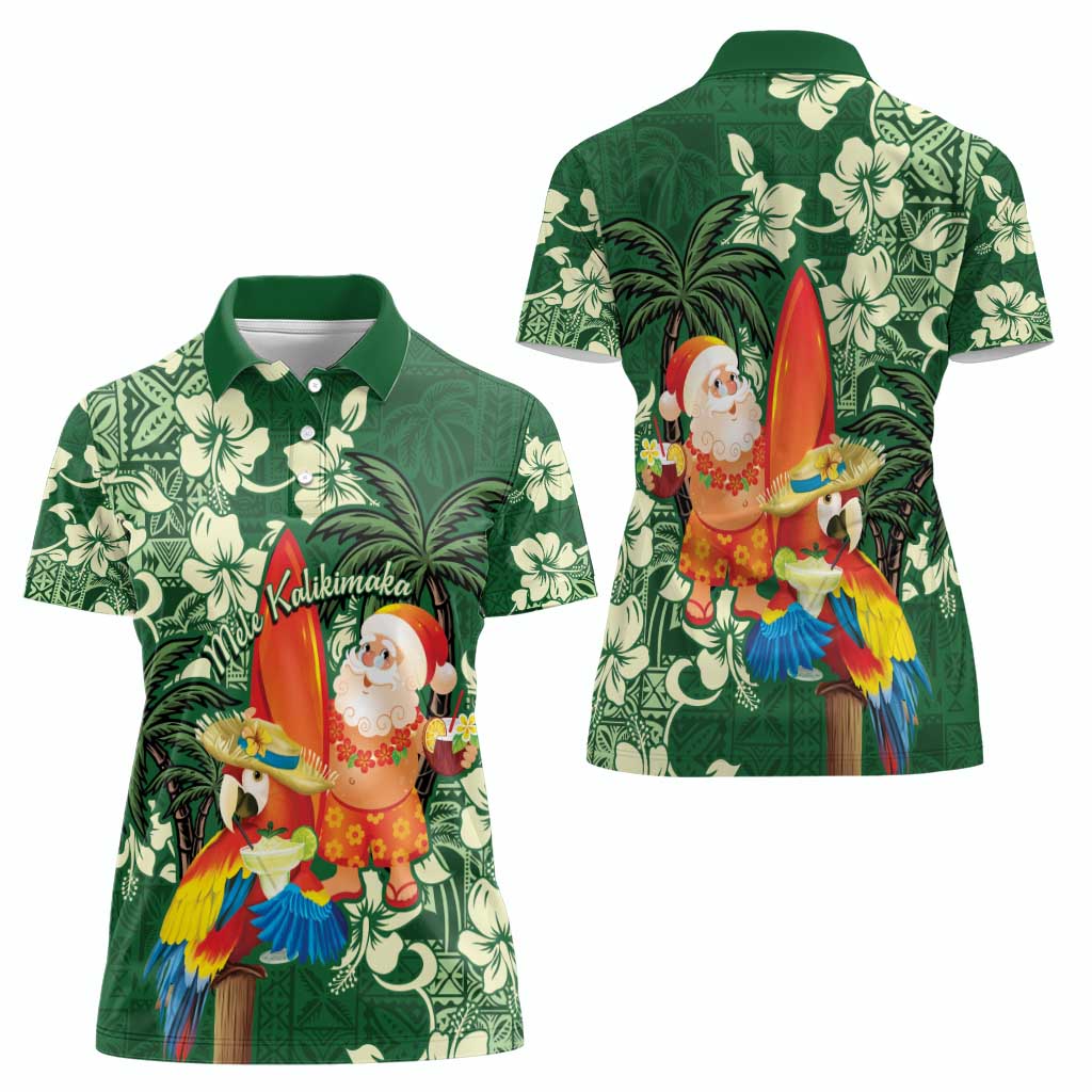 Moss Green Tropical Christmas Hawaii Tapa Women Polo Shirt Aloha Santa Drink Party - Polynesian Pride