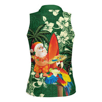 Moss Green Tropical Christmas Hawaii Tapa Women Sleeveless Polo Shirt Aloha Santa Drink Party - Polynesian Pride