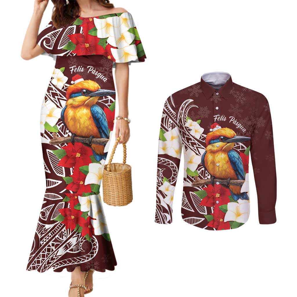 Felis Pasgua Guam Couples Matching Mermaid Dress and Long Sleeve Button Shirt Christmas Sihek Kingfisher with Guasali