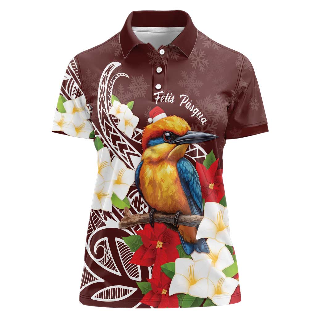 Felis Pasgua Guam Women Polo Shirt Christmas Sihek Kingfisher with Guasali